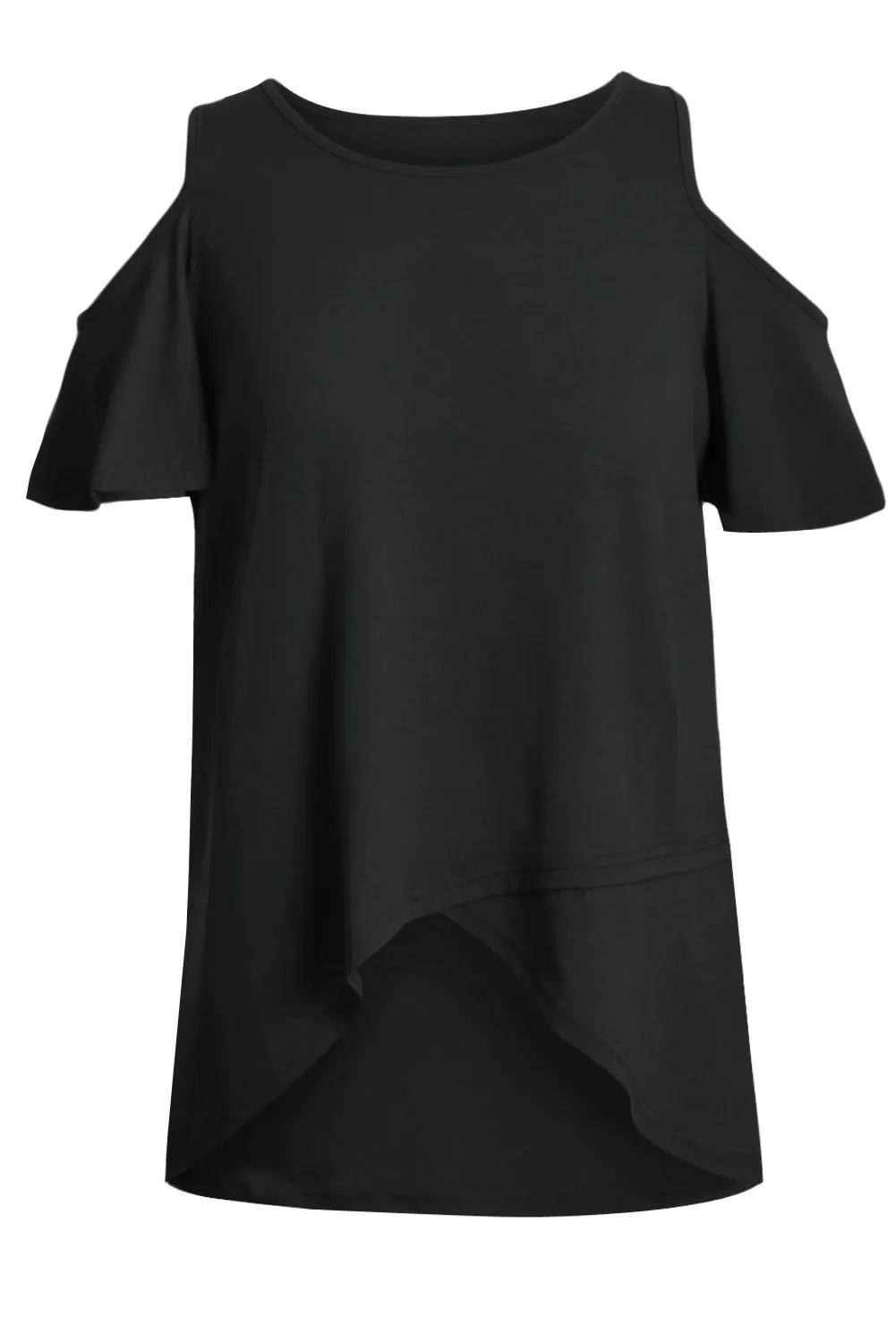Black Cold Shoulder High Low Top