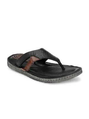 Hitz Men's Black Leather Open Toe Indoor Outdoor Slippers