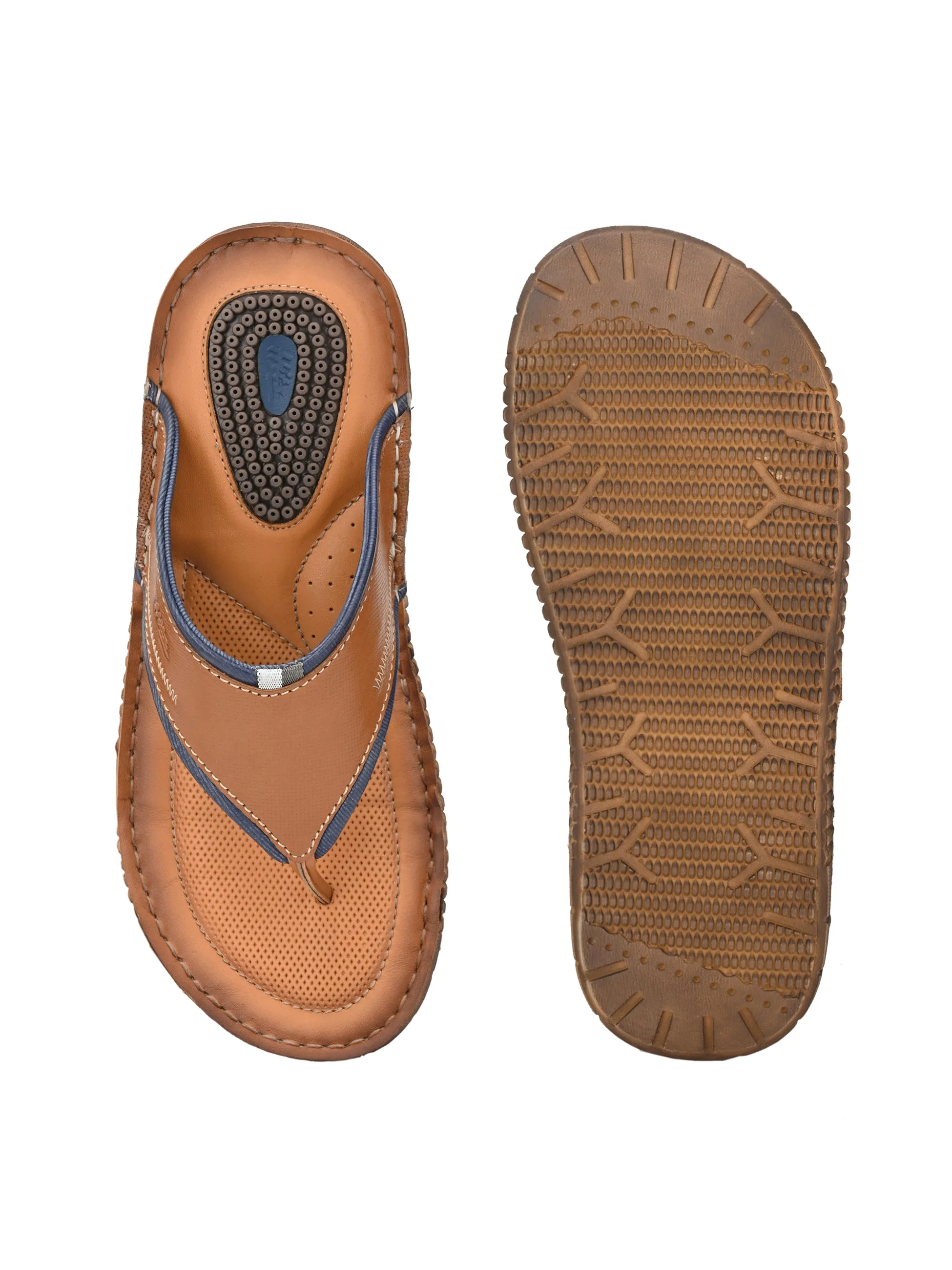 Hitz Men's Tan Leather Open Toe Indoor Outdoor Slippers