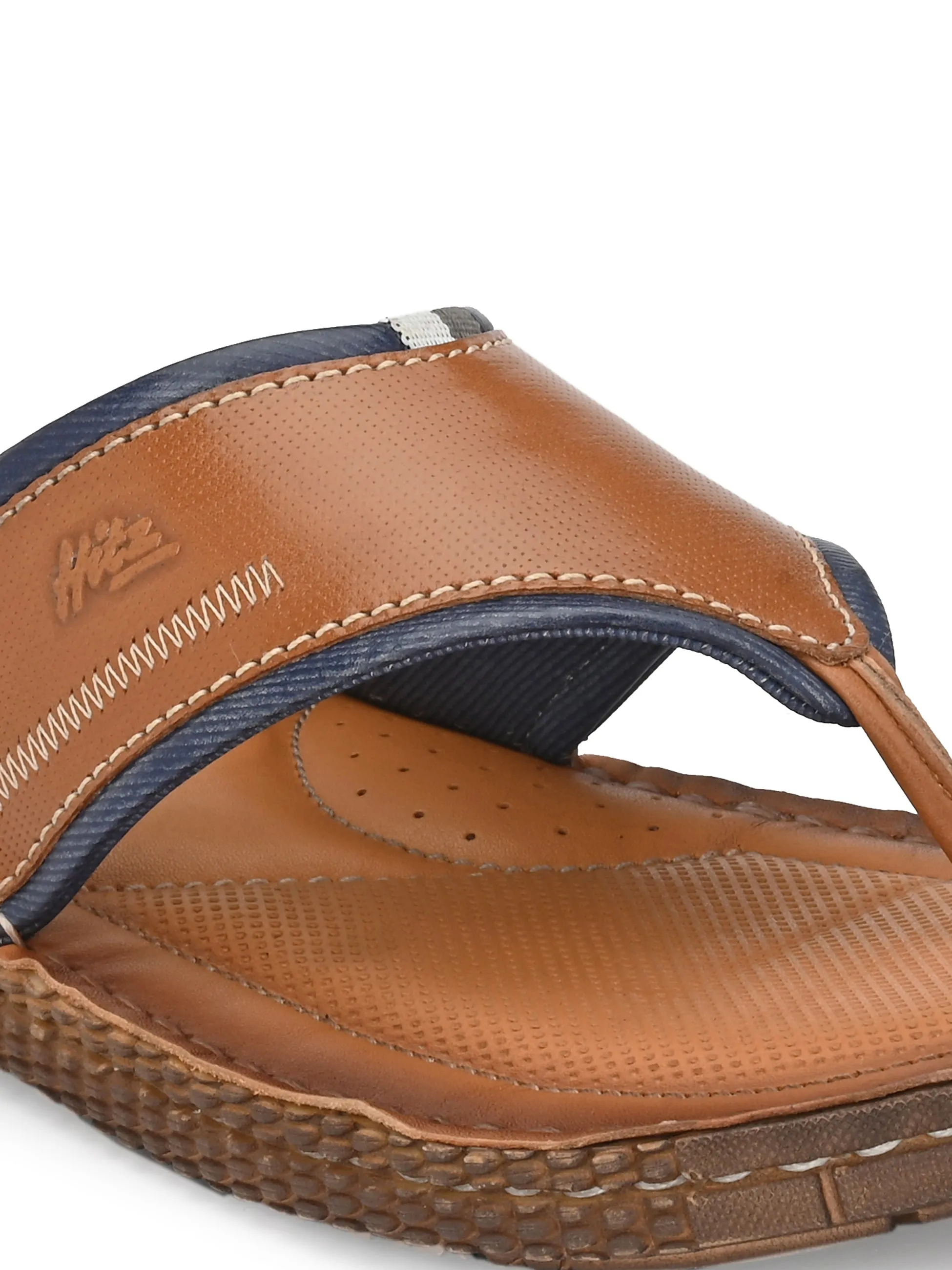 Hitz Men's Tan Leather Open Toe Indoor Outdoor Slippers