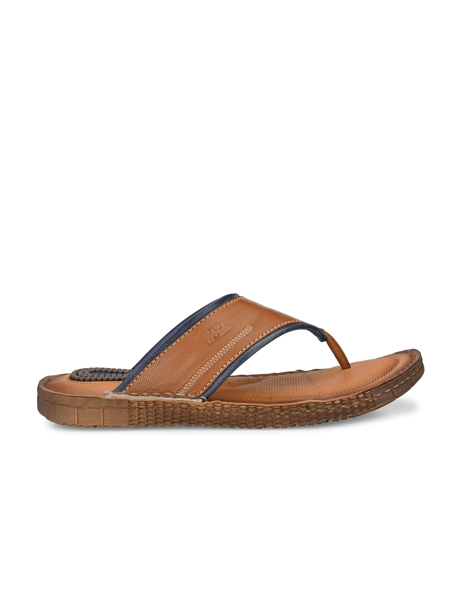 Hitz Men's Tan Leather Open Toe Indoor Outdoor Slippers