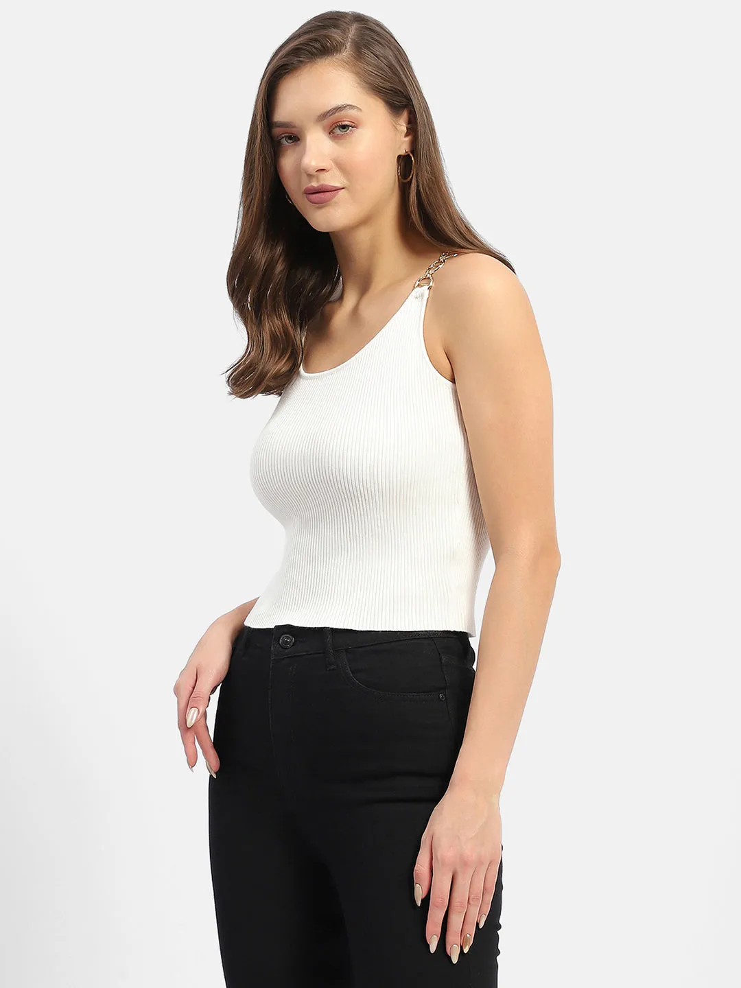 Madame Hoop Strap Off White Ribbed Tank Top