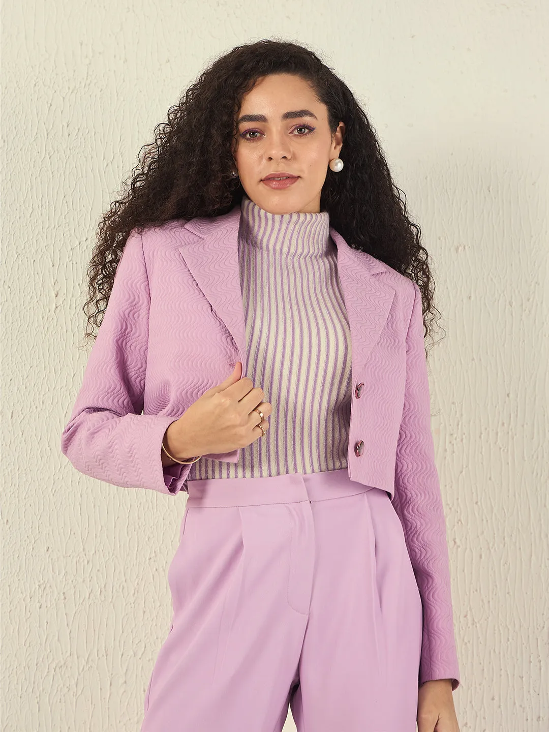 Madame Notch Collar Mauve Crop Blazer