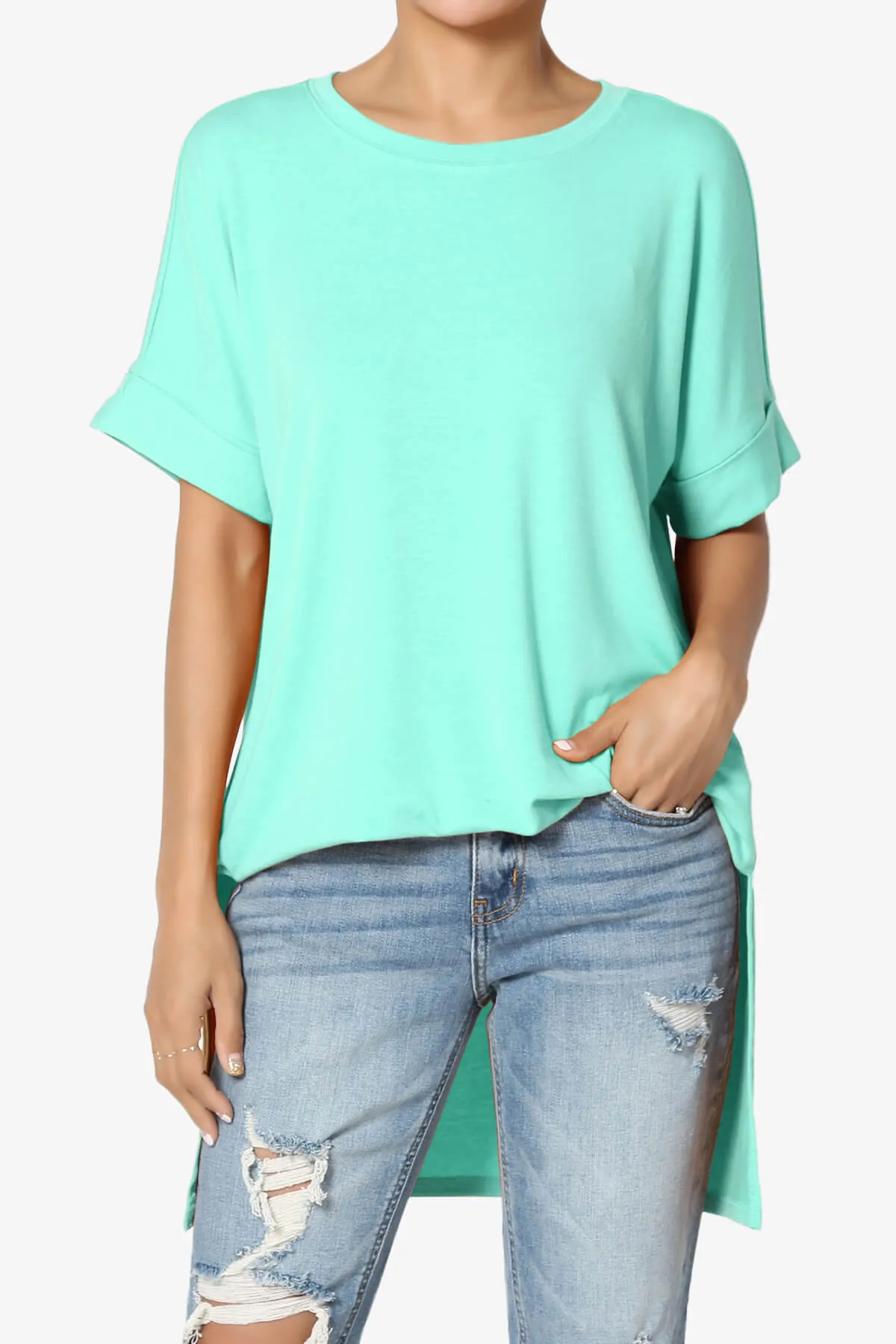 Onella Round Neck Rolled Short Sleeve Top MORE COLORS