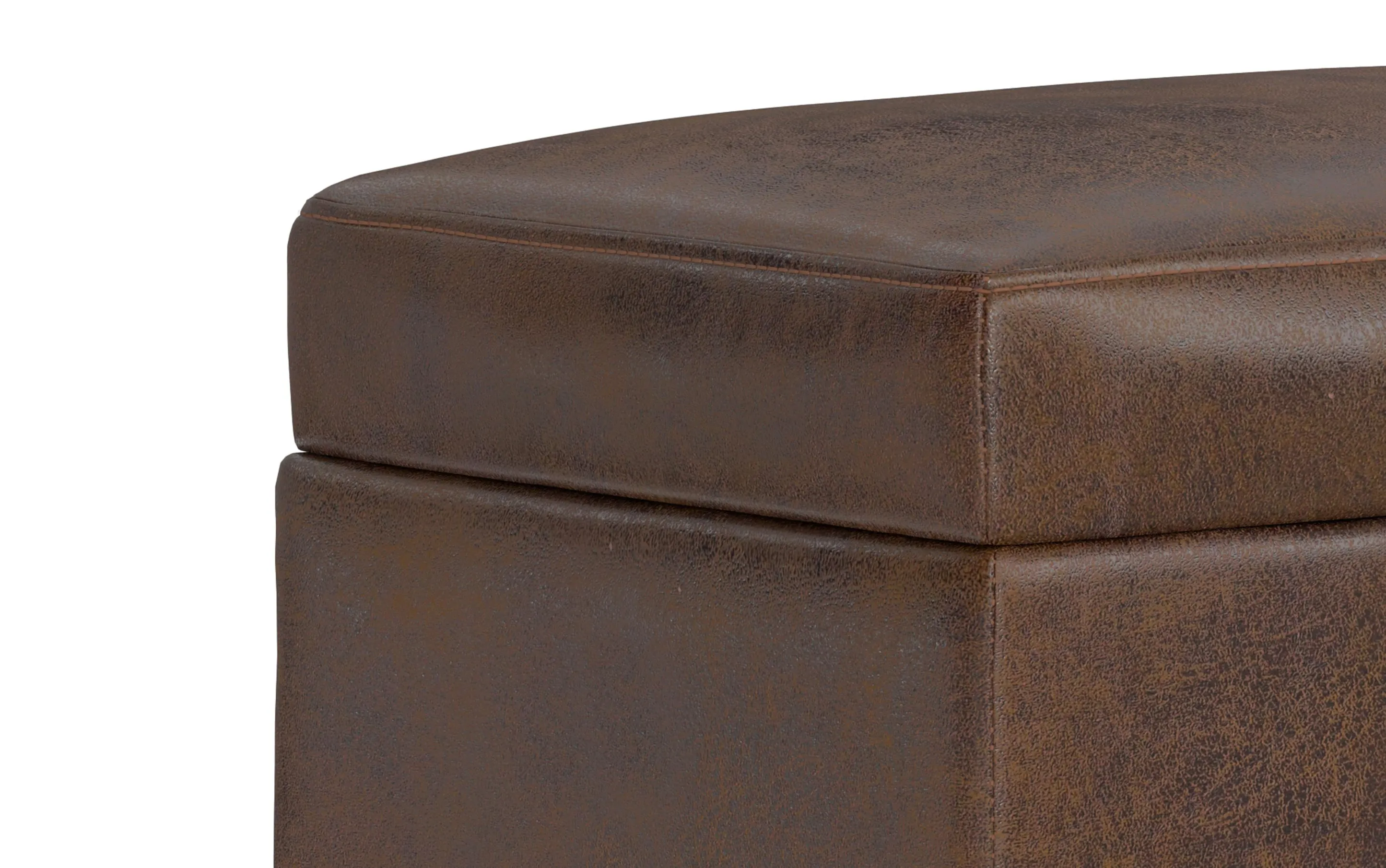 Shiloh Small Storage Ottoman  in Distressed Vegan Leather