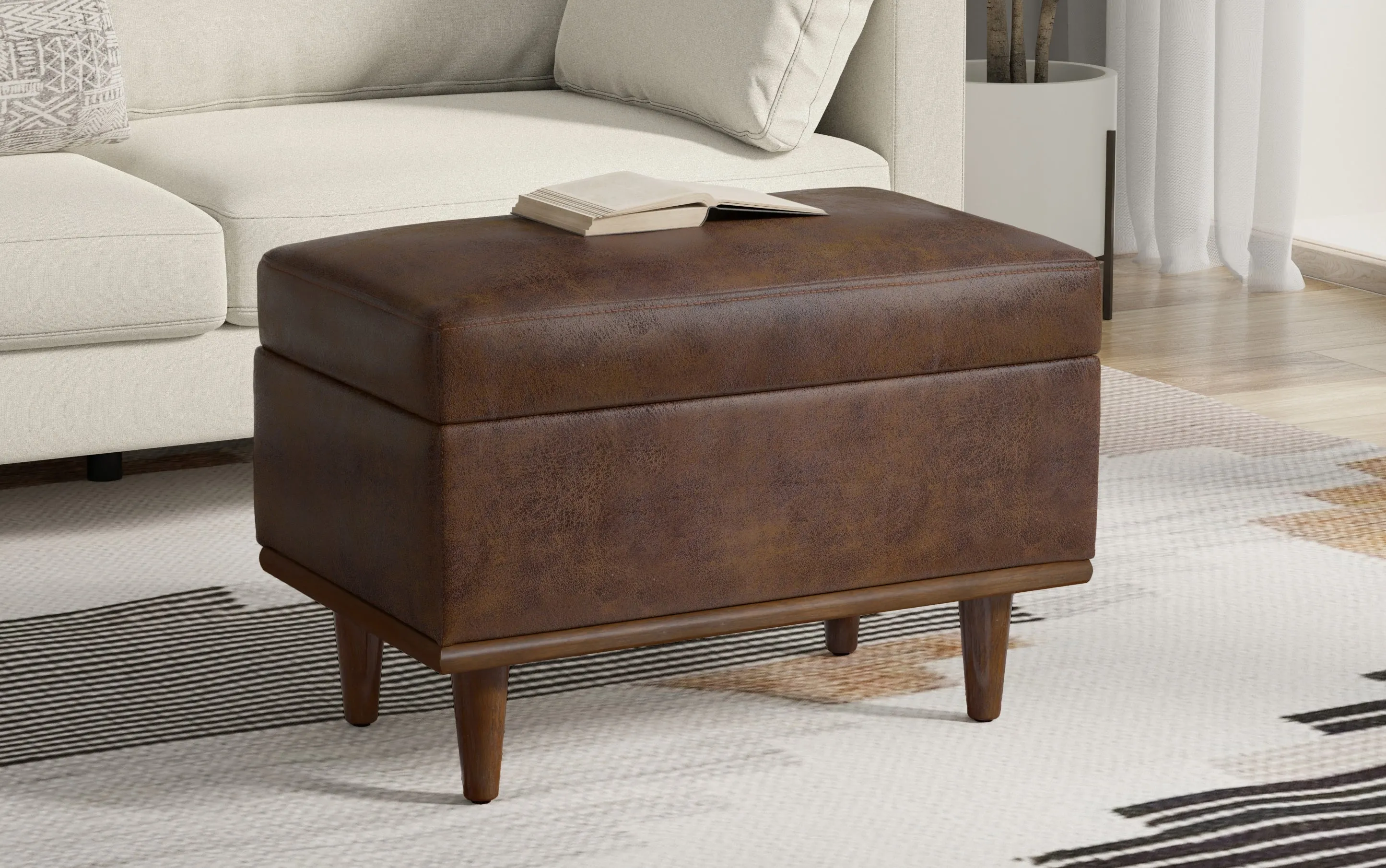 Shiloh Small Storage Ottoman  in Distressed Vegan Leather