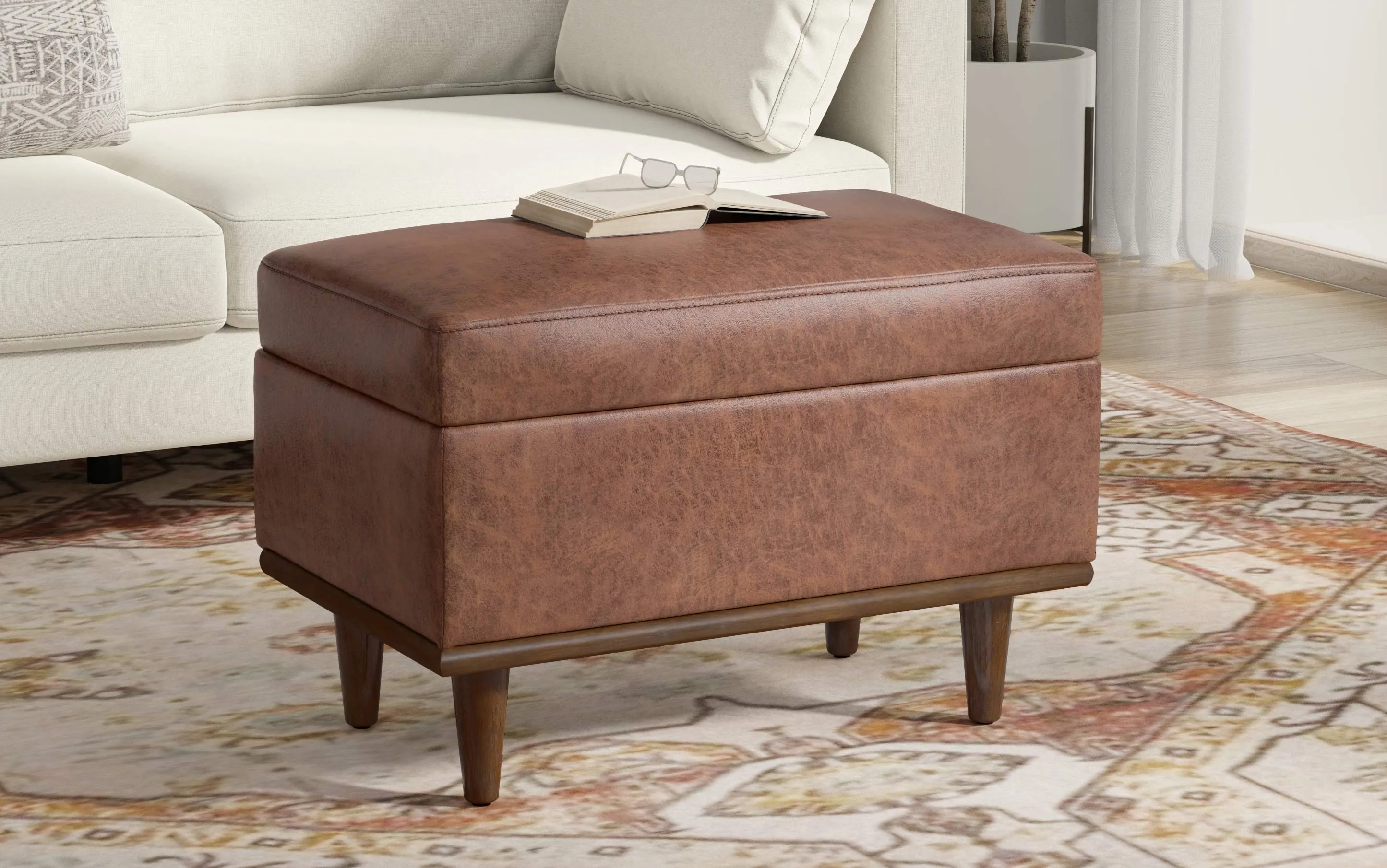 Shiloh Small Storage Ottoman  in Distressed Vegan Leather