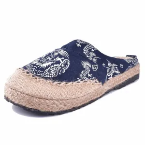 Vintage Soft Flats Toe Cotton Canvas Fabric Shoes Woman
