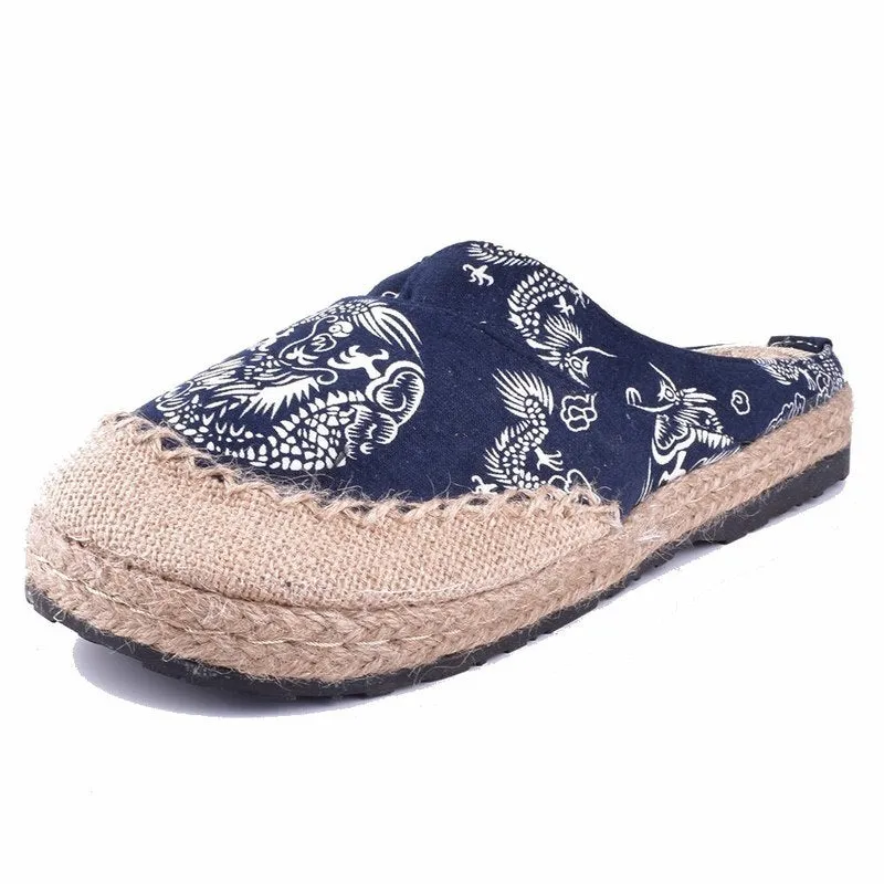 Vintage Soft Flats Toe Cotton Canvas Fabric Shoes Woman