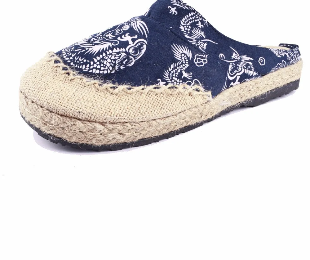 Vintage Soft Flats Toe Cotton Canvas Fabric Shoes Woman