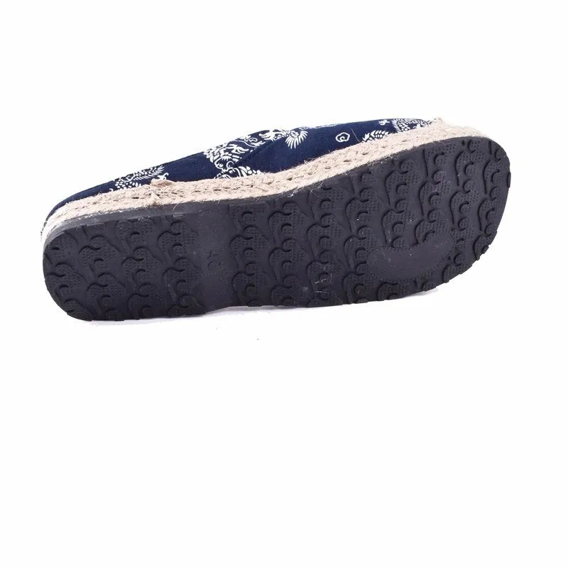 Vintage Soft Flats Toe Cotton Canvas Fabric Shoes Woman